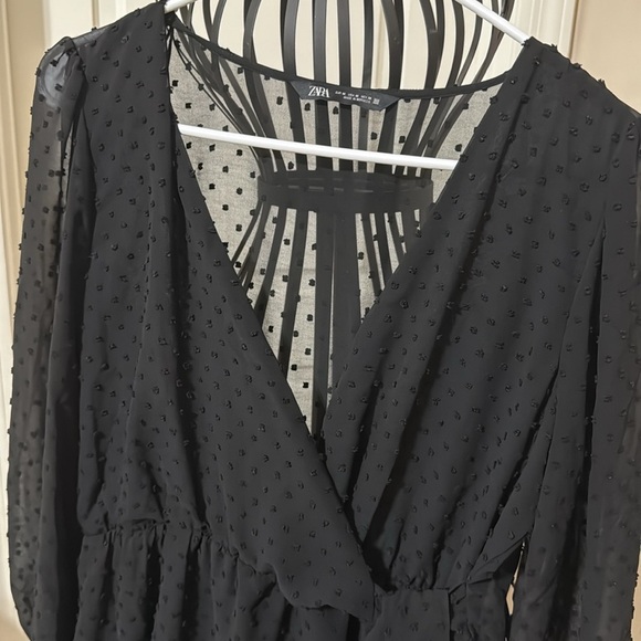 Zara Black Mock Wrap Skort with Bishop Sleeves - Picture 2 of 7